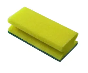 Scouring sponge, green/yellow with handle