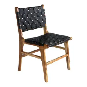 Perugia Dining chair light teak with black leather