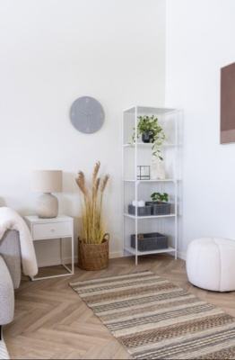 Vita Reol med 5 hylder og hvidt stel