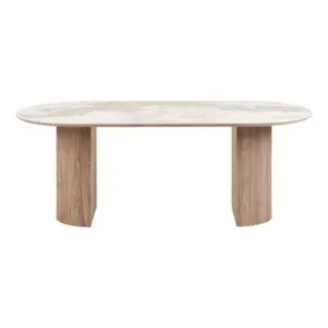 Athens Spisebord, keramik bordplade i hvid og brun, 210 mm - UDSOLGT TIL UGE 21