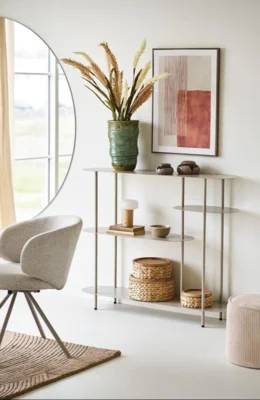 Rieti reol, asymmetrisk med 4 hylder, sandfarvet - UDSOLGT TIL UGE 18