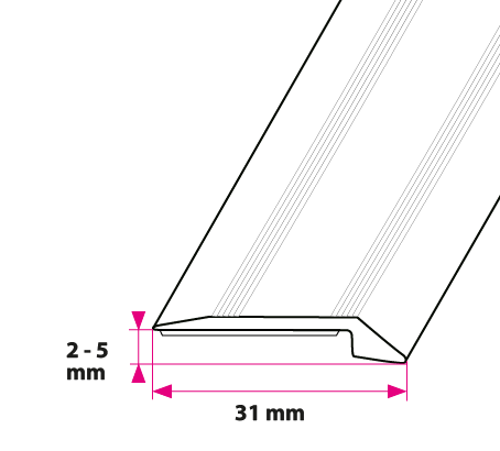 2-5 mm. overgangsprofil med nebb - selvklebende