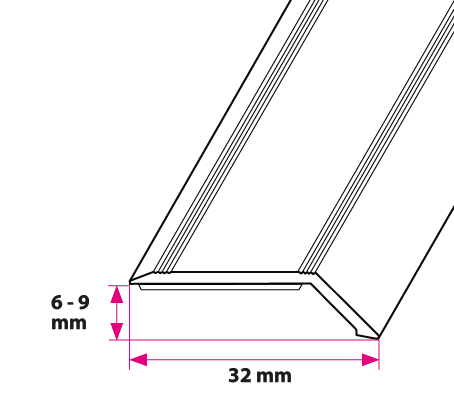 6-9 mm. overgangsprofil med nebb - selvklebende
