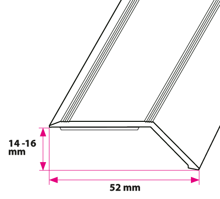 14-16 mm. overgangsprofil med nebb - selvklebende