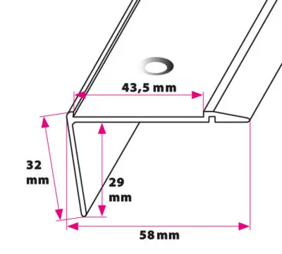 Trappe forkant for 43 mm. innsats, stort - midthull