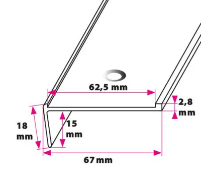 Trappe forkant for 62 mm. innsats, lite - midthull