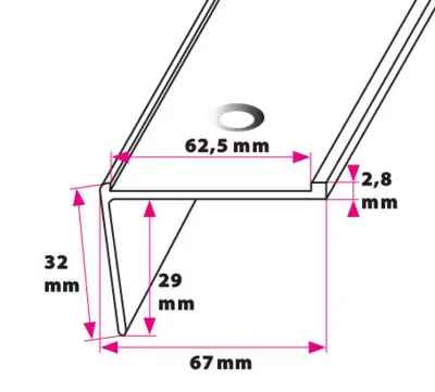 Trappe forkant for 62 mm. innsats, stort - midthull
