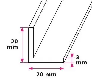 20 x 20 x 3 mm angle profile - without holes