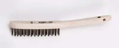 Steel brush with wooden handle, 3 rows