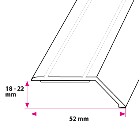 18-22 mm. overgangsprofil med nebb - selvklebende