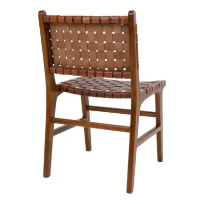 Perugia Teak dining chair with brown leather