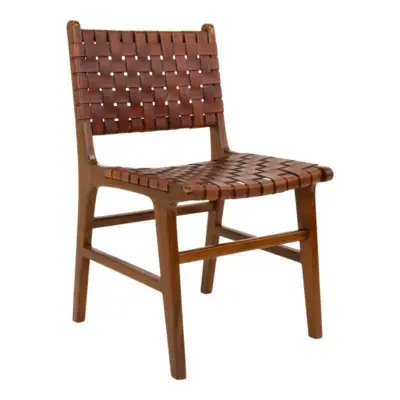 Perugia Teak dining chair with brown leather