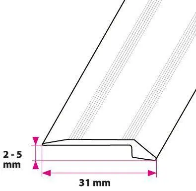 Overgangsprofil, 2,5 mm. m/næb og u/huller 