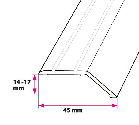 14x17 mm. overgangsprofil med nebb - uten hull
