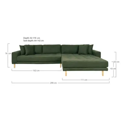 Lido Lounge Sofa - Høyrevendt sofa i olivengrønn med fire puter