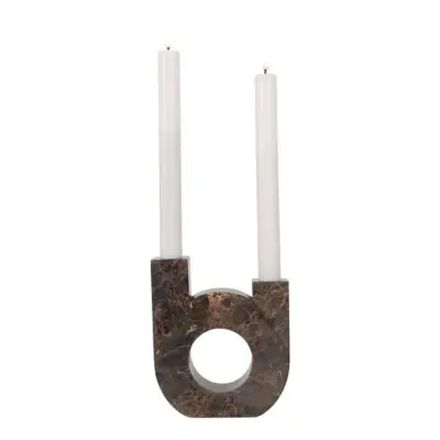 Candlestick in brown marble with double holder - SOLD OUT FOR WEEK 30