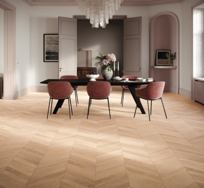Parador Sildeben Trendtime 10 - Chevron 45°, Eg hvid mat lak 