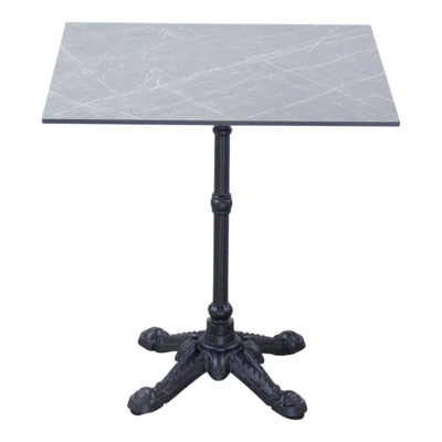Cafébord, Bordplade i mørkegrå marmor look og ben i støbejern