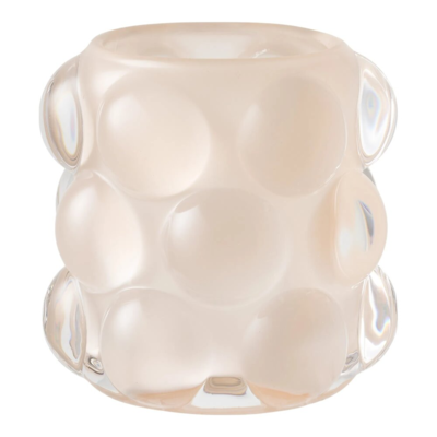 Lysestage i glas. Beige og grøn.