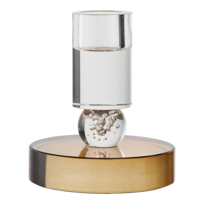 Lysestager i glas. Brun og hvid