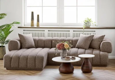 Aurora Loungesofa, Brun og venstrevendt med 3 puder