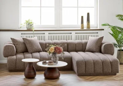 Aurora Loungesofa, Brun og højrevendt med 3 puder