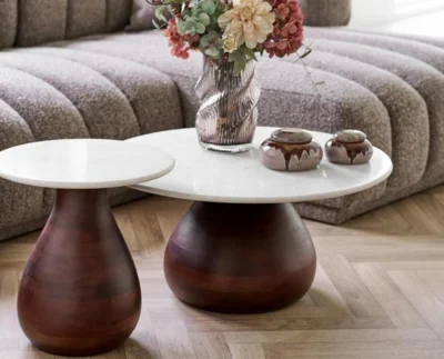 Heide hjørnebord, Mango træ og marmor - 41 cm.