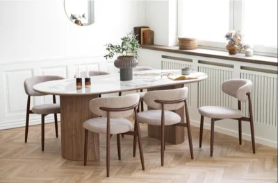 Athens Spisebord, keramik bordplade i hvid og brun, 210 mm - UDSOLGT TIL UGE 21