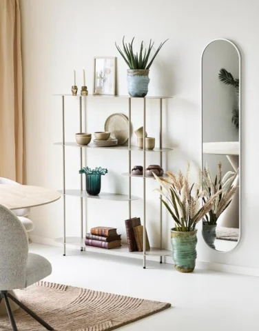 Rieti reol, asymmetrisk med 5 hylder, sandfarvet - UDSOLGT TIL UGE 18