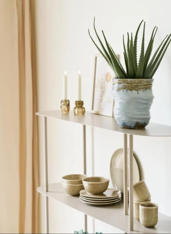 Rieti reol, asymmetrisk med 5 hylder, sandfarvet - UDSOLGT TIL UGE 18