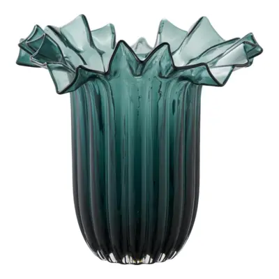 Mundblæst vase i mørkegrønt glas