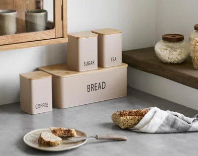 Tula Brødkasse i metal og bambus - Sæt á 4 stk.