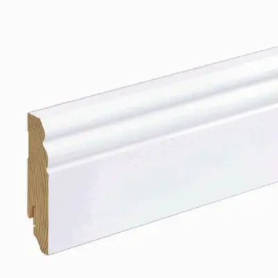 Hvidt fodpanel til laminatgulv, Gammeltysk profil, 18 x 80 mm. -