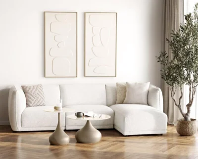 Noor Loungesofa, Off-white og højrevendt med 2 puder