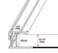 Afslutningsprofil, Multiflex Mat Alu t/dørtrin - HØJ 13-17 mm. 