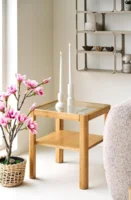 Lourmarin Hjørnebord, egefiner og hærdet glas